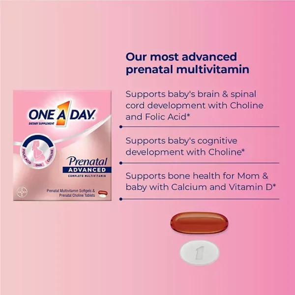 One A Day Women's Prenatal Advanced Mulitvitamins Softgels & Prenatal Choline Tablets 2 pk., 90 ct. - Image 2