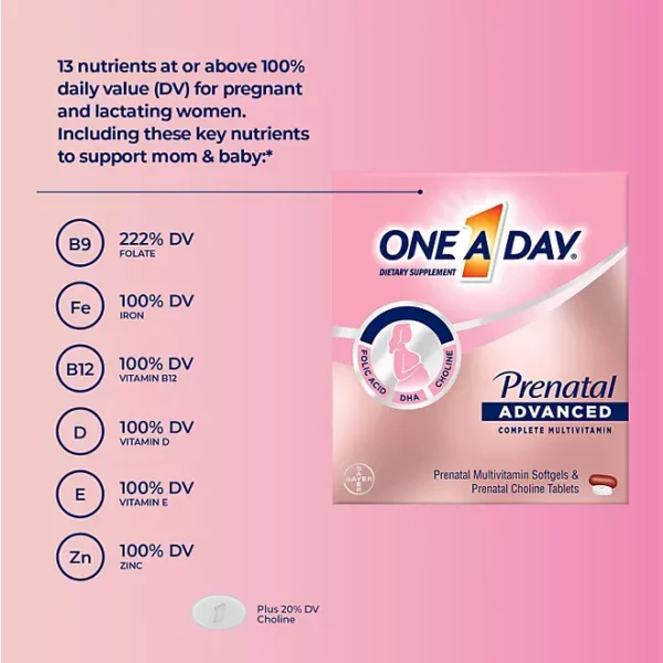 One A Day Women's Prenatal Advanced Mulitvitamins Softgels & Prenatal Choline Tablets 2 pk., 90 ct. - Image 3