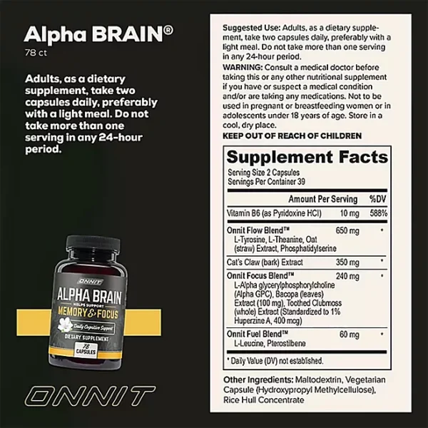ONNIT Alpha BRAIN Premium Nootropic Brain Health Supplement, 78 ct. - Image 4