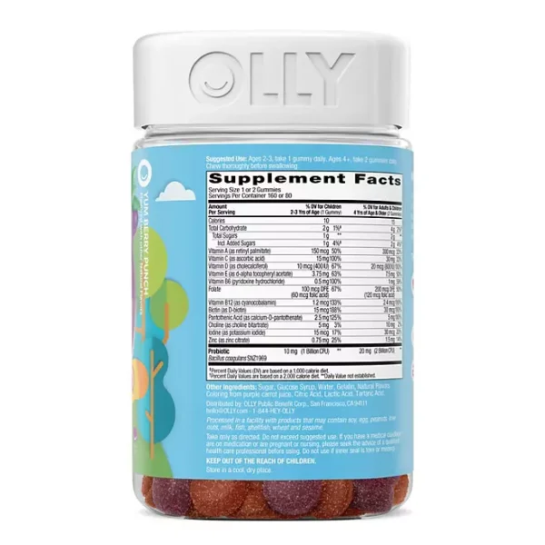 OLLY Kids Multivitamin + Probiotic Gummy, Berry, 160 ct. - Image 2