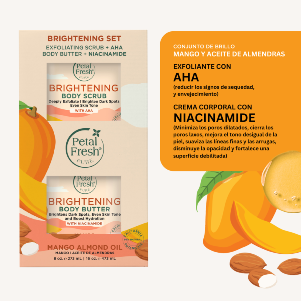 Petal Fresh Mango and Almond Oil Exfoliating and Body Butter Set with AHA and Niacinamide 473 mL + 237 mL | 16 oz + 8 oz - Image 3